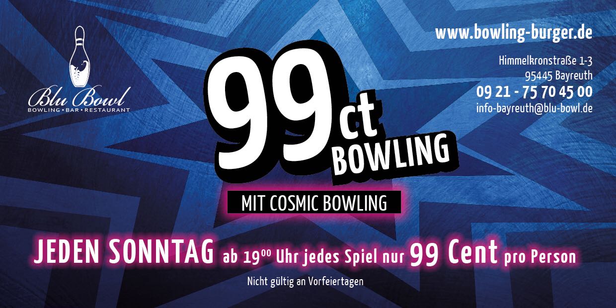 Neu 99 Cent Bowling Blu Bowl Bowling Burger Bayreuth